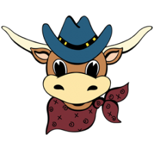 School Mascot is a longhorn wearing a blue hat with a red scarf.