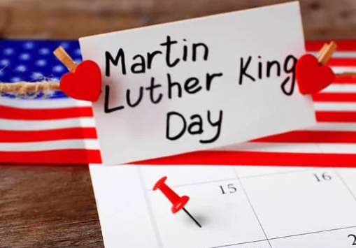 Patriotic graphic image advertising Martin Luther King, Jr. Day. 