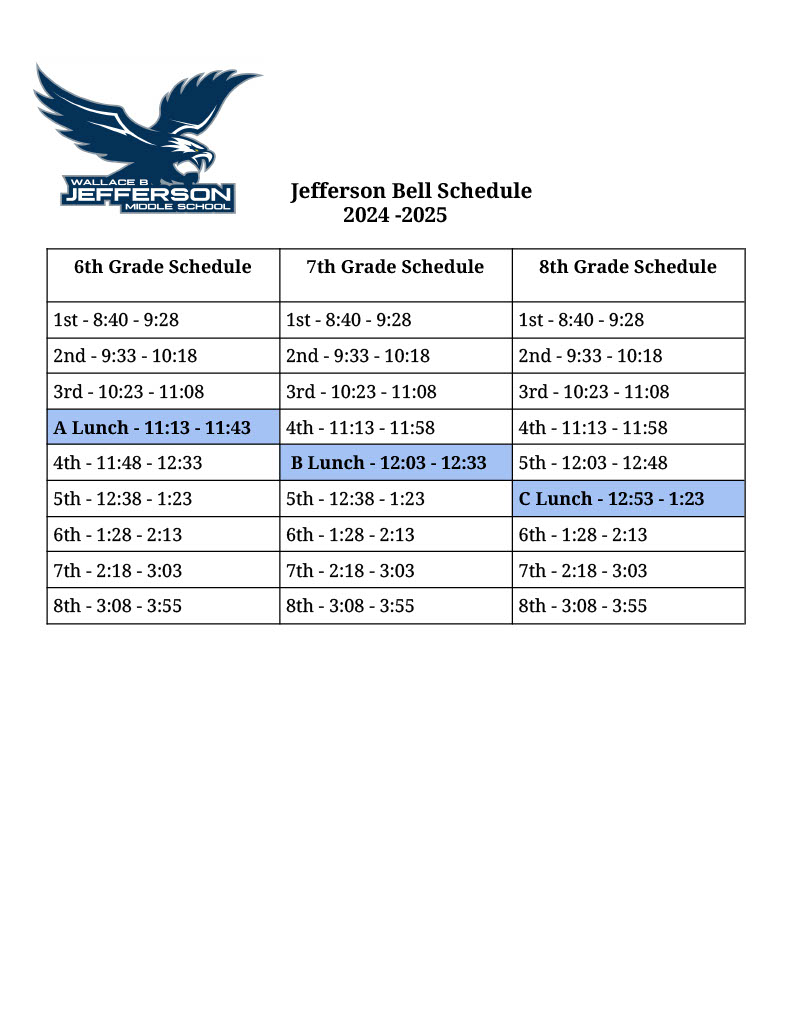 Jefferson Bell Schedule for 2024-2025