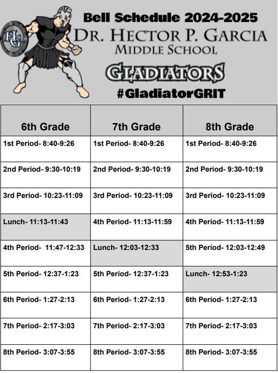 Garcia Middle School Bell Schedule