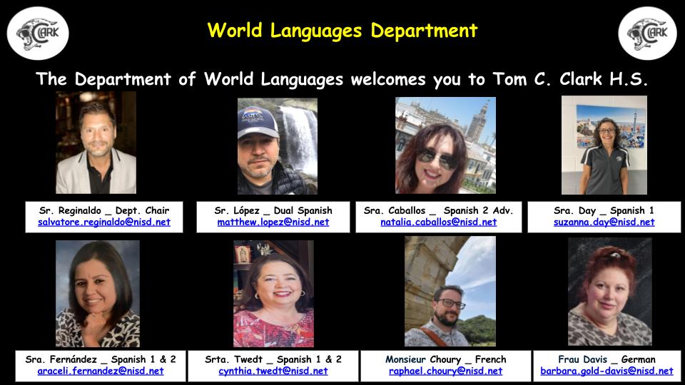 Graphic showing each of the Clark World Language teachers.