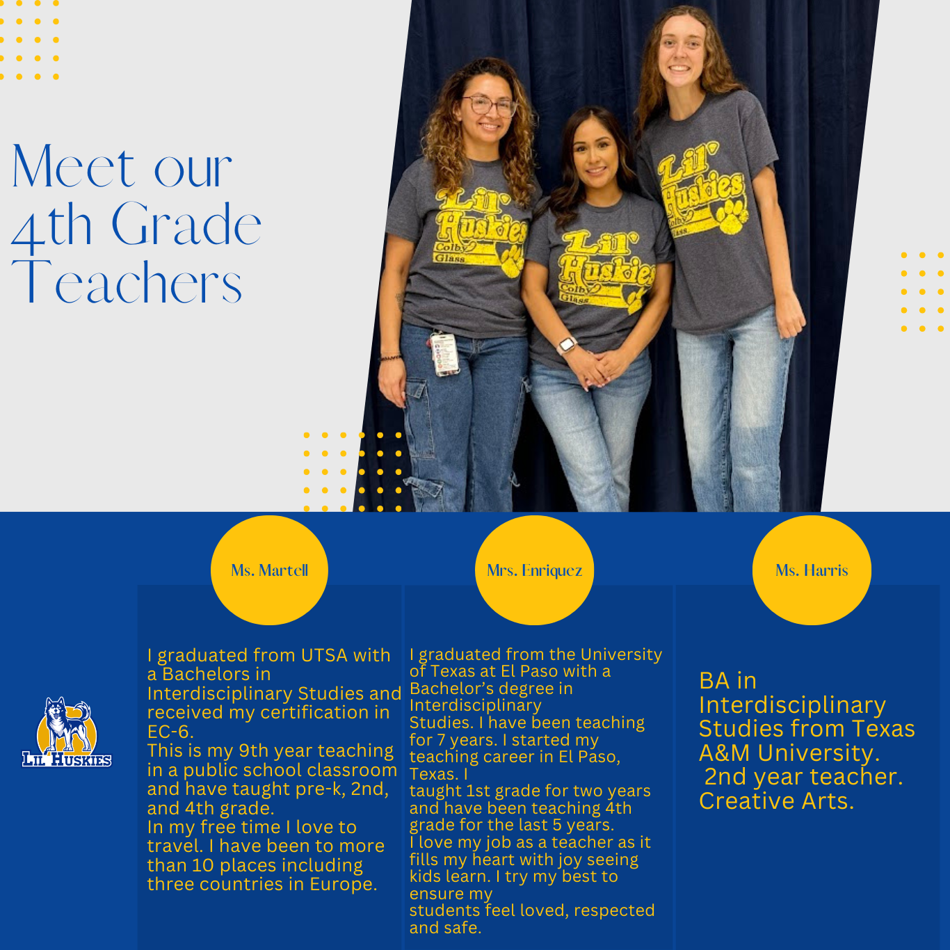 picture and bio info for 4th grade teachers