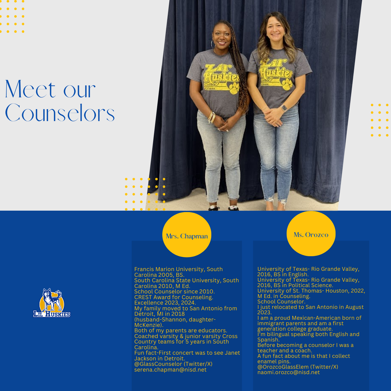 Profile picture and bio info of both Professional School Counselors