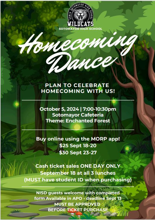 Homecoming flyer with dates and times