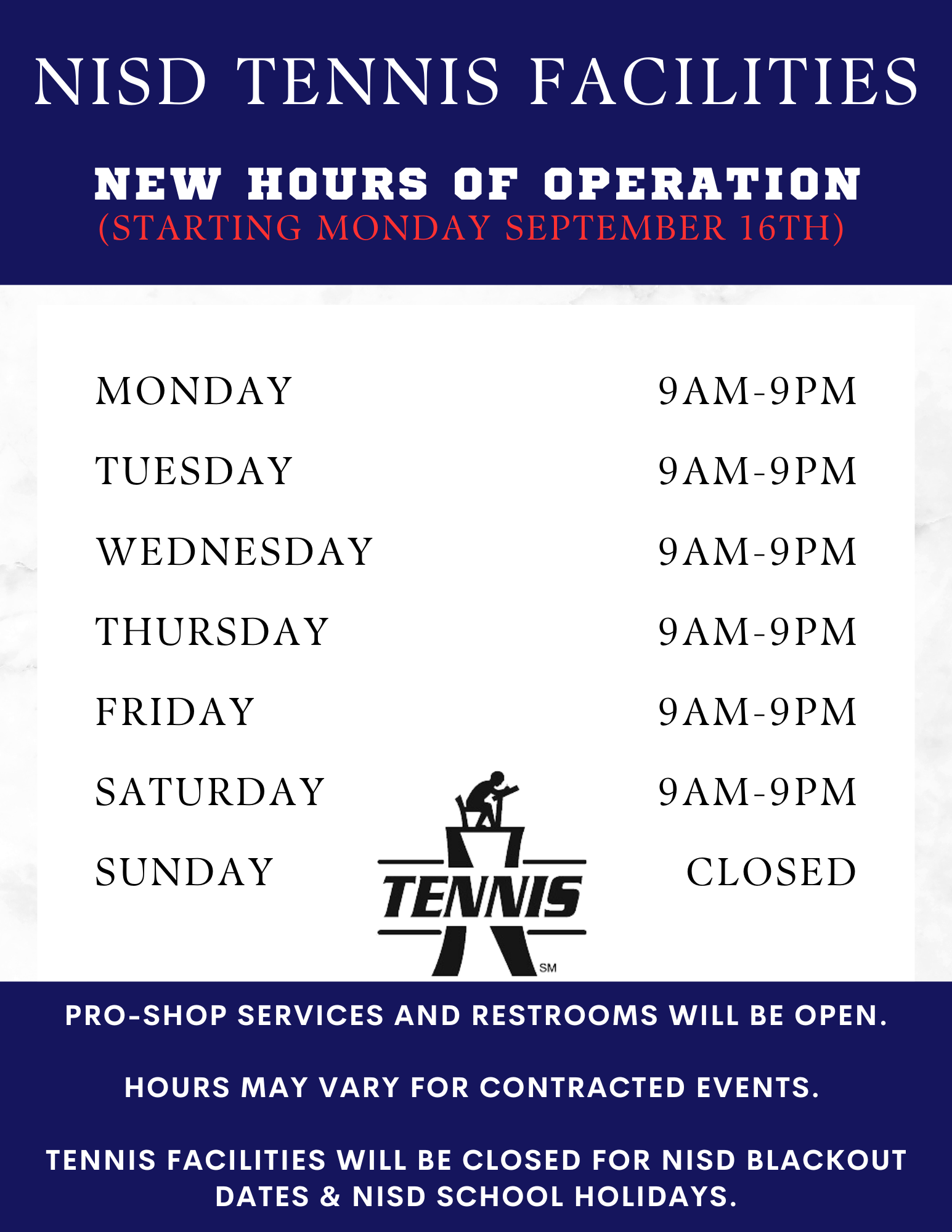 Tennis Center Hours 