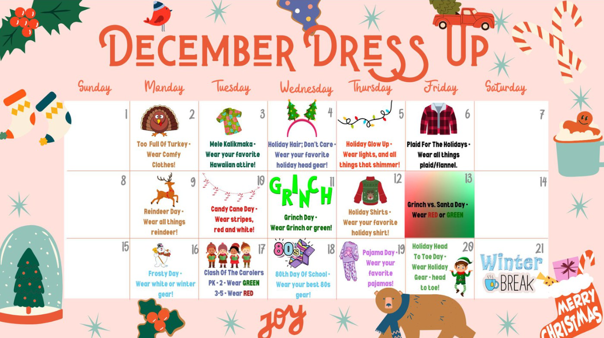 Flyer of December dress up days calendar