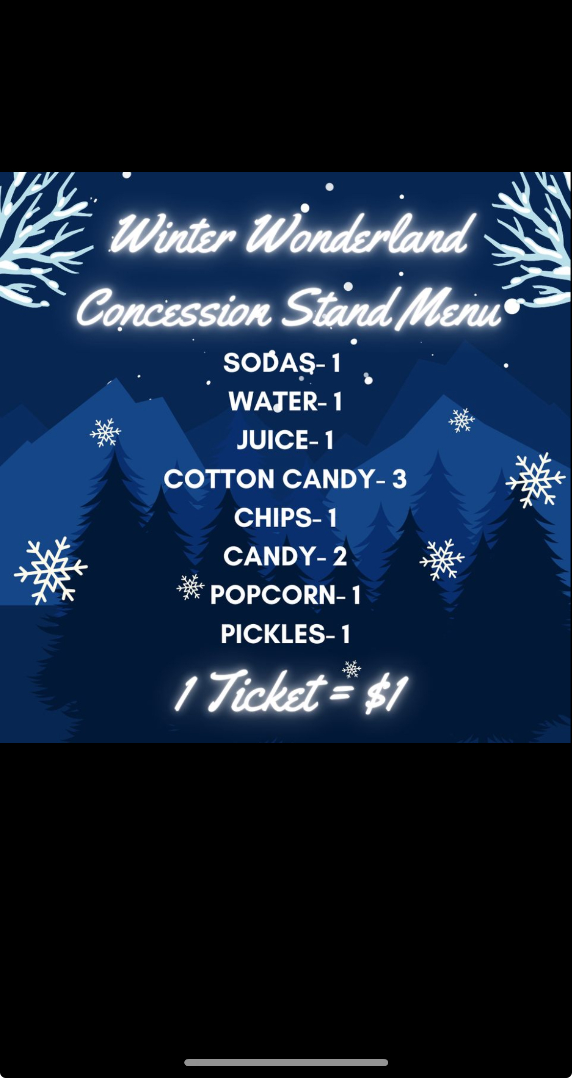 Winter Wonderland Dance Concession Stand Menu