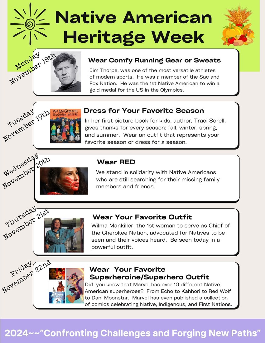 Flyer of Native American Heritage Week dress up days