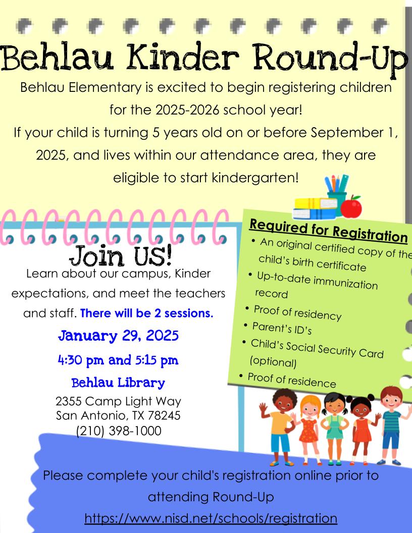 Behlau kinder flyer for 2025-2026 school year