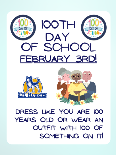 100th day of school flyer with event's details