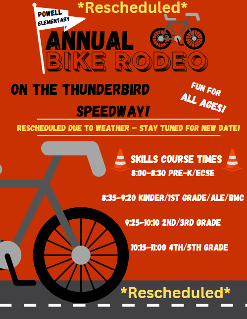 Bike Rodeo flyer with the event's rescheduling details