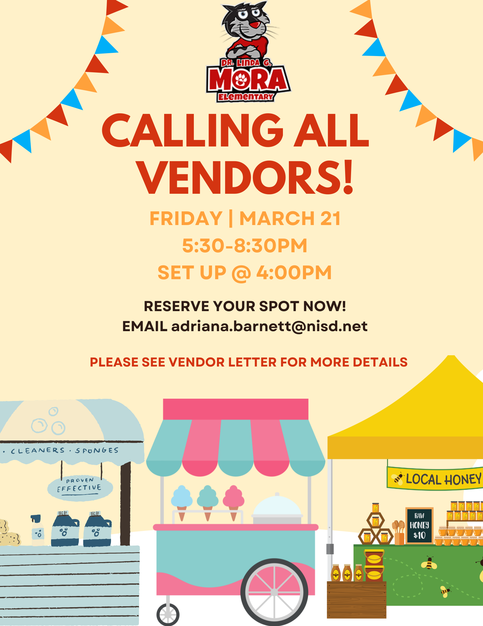 flyer for asking for vendors for bearcat bash opportunities for March 21 at 5:30-8:30 pm