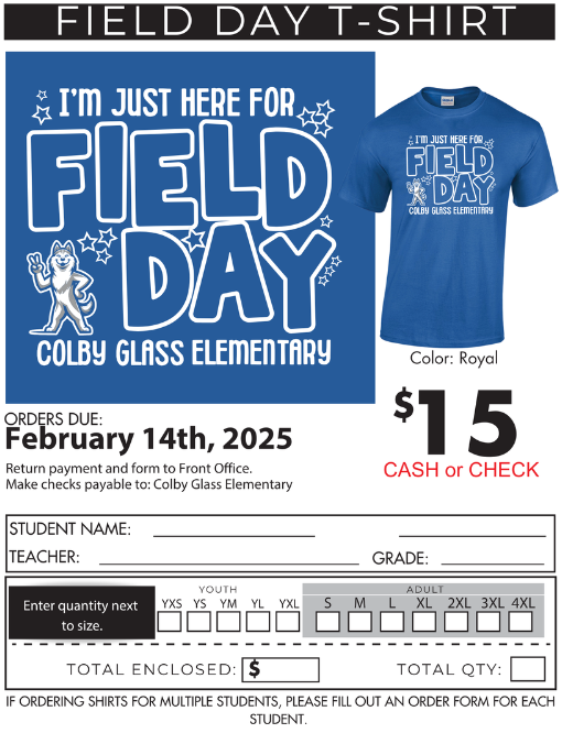 Field day t-shirt sale flyer with purchase details