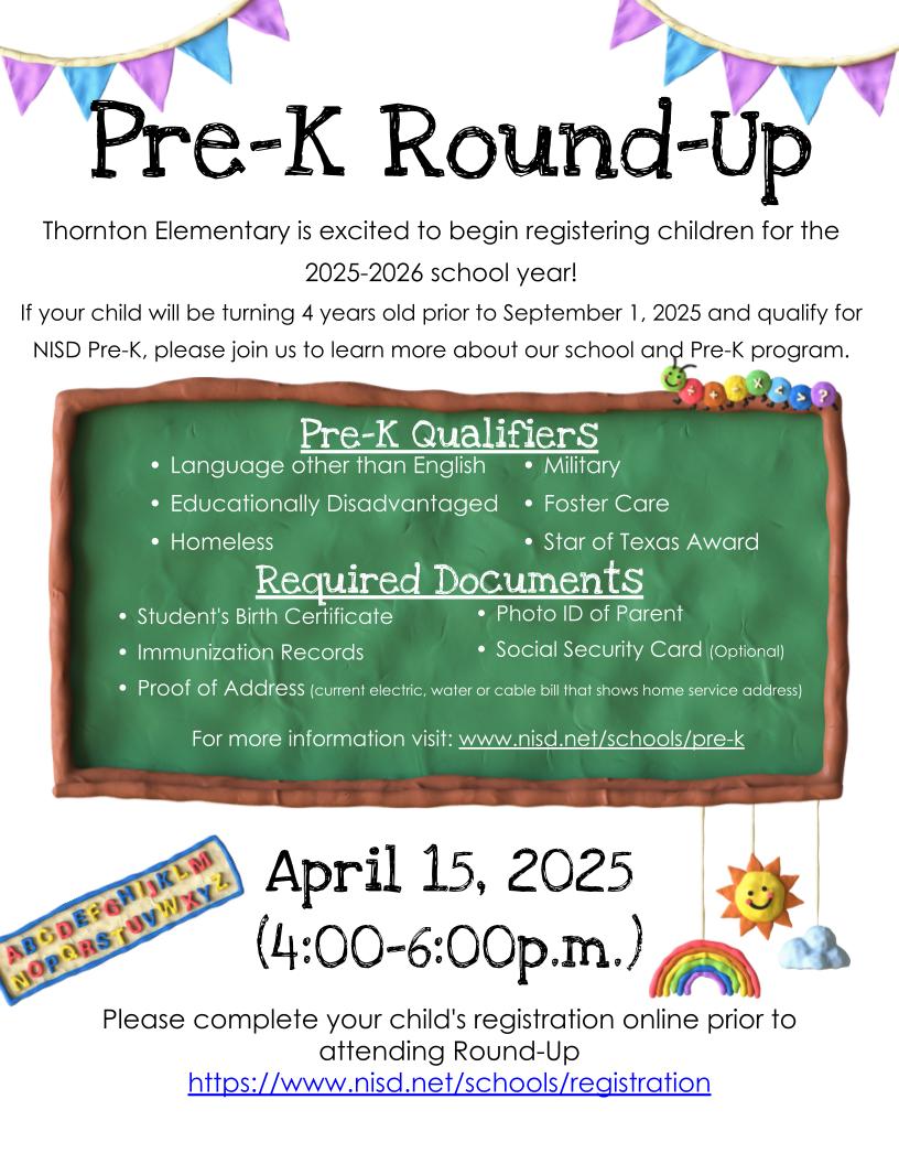 Pre-K Round-Up (April 15, 2025) (4:00-6:00p.m.)