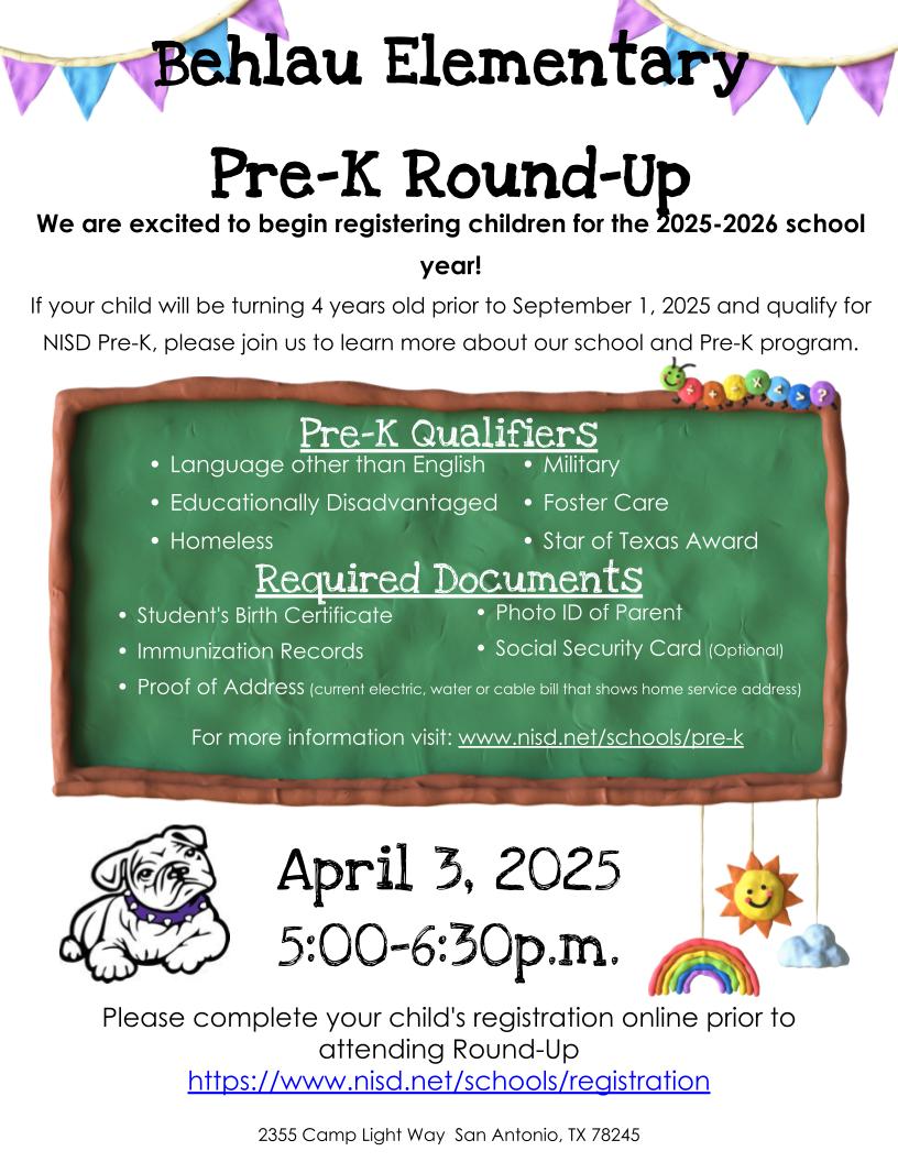 Flyer of behlau kinder round up for April 3. 2025 at 5:00-6:30pm