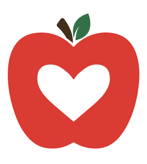 Bright red apple with a white heart in the center