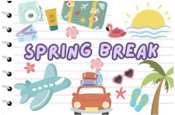 Collage of fun,colorful cartoon like icons representing Spring Break 