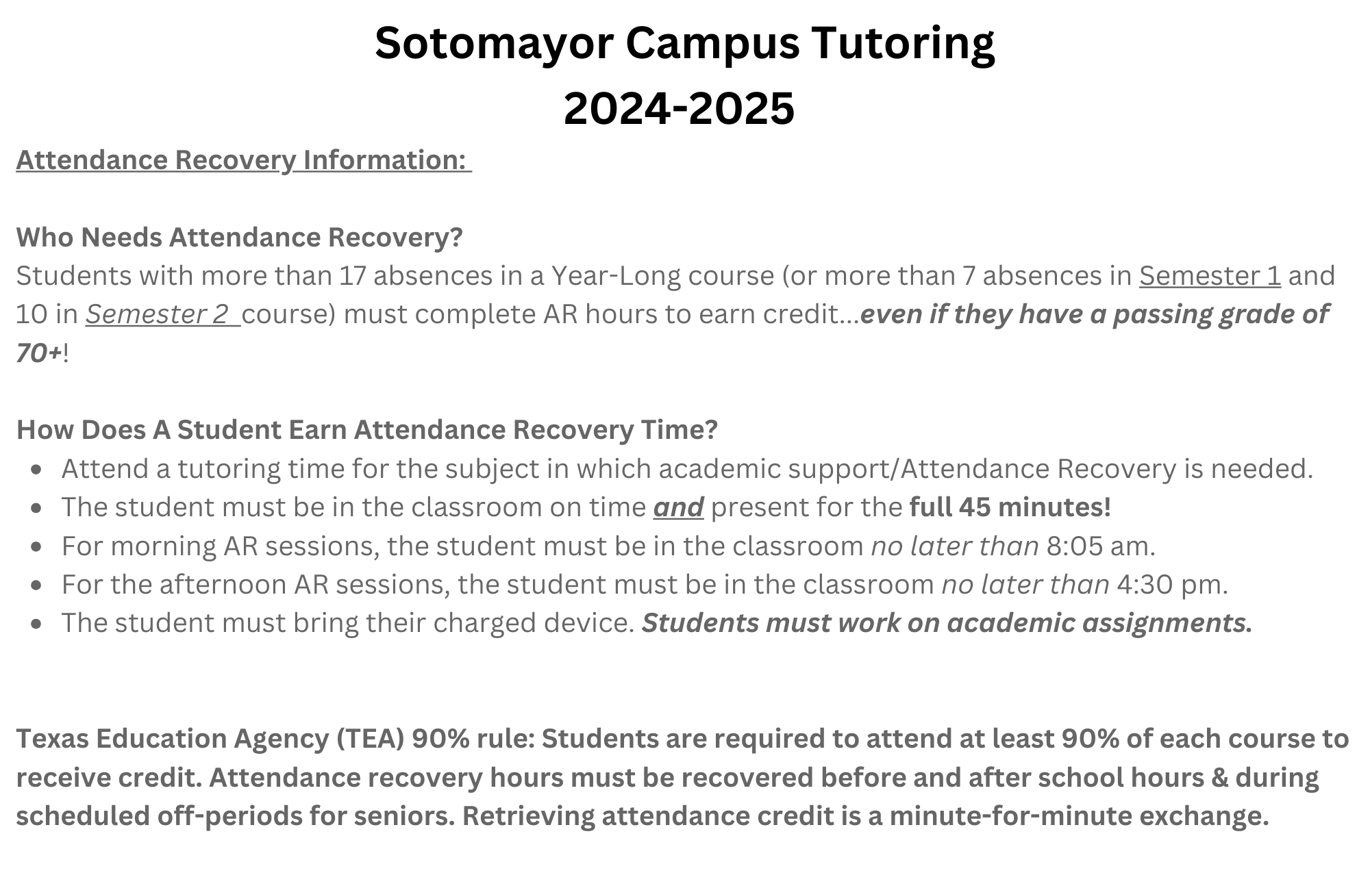 SHS Tutoring Outline