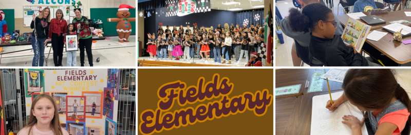 A collage of various activities happening at the school of Fields Elementary 