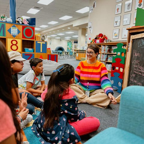 Ms. Mosley, the Langley Librarian, teaching a class of students