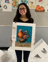 Winning student painting of rooster