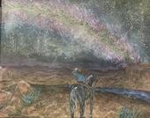 Painting of horse under a starry night sky